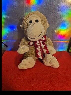 090326 Cute brown stuffed monkey with red heart bow box 22dd
